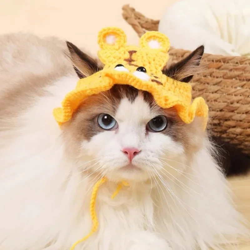 Cat Hat Autumn Winter Elastic Cute Refined Pet Hat Puppy Kittens Knitted Hat Party Photo Shoot Props Decoration Cat Accessories