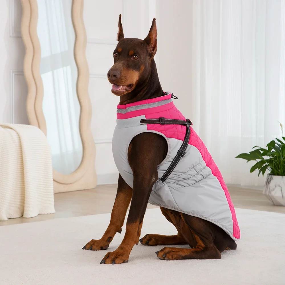 Chaqueta impermeable con arnés para mascotas, ropa cálida de invierno para perros pequeños y grandes, abrigo de Labrador, Chihuahua, trajes de