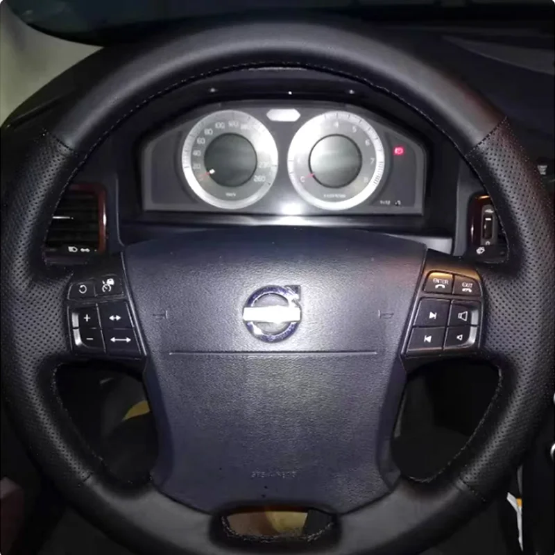 Hand Stitched Car Steering Wheel Cover for Volvo Xc60 S80 S80l 2009-2017 DIY Full Coverage Leather Steering Wheel Accessory