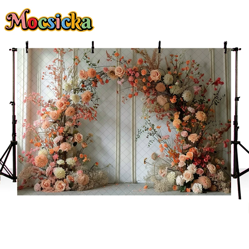 Mocsicka Photography Background Colorful Arches Floral White Wall Decoration Wedding Adult Art Portrait Backdrop Photo Studio