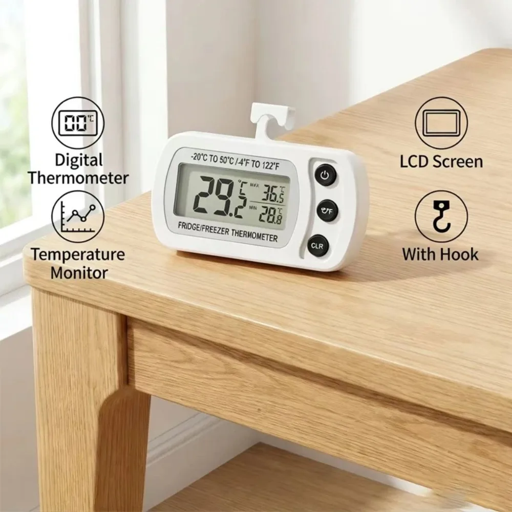 Anti-Humidity Fridge Freezer Thermometer Digital LCD Display Max Min Temperature Tracking Hook Hanging Household Refrigeration