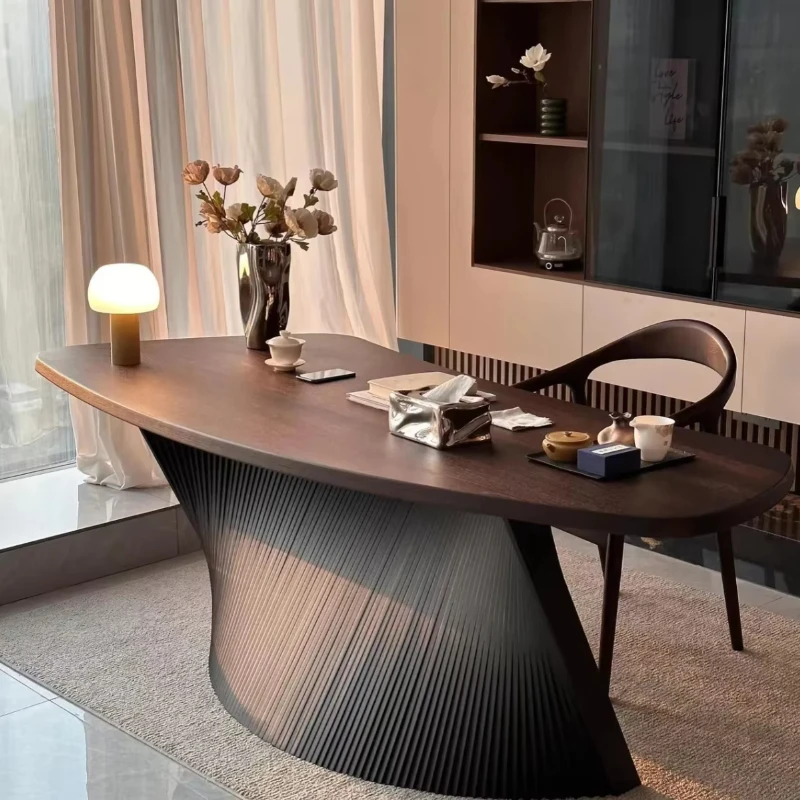

Modern simple solid wood fan-shaped executive desk with storage space, suitable for home office - designer desk