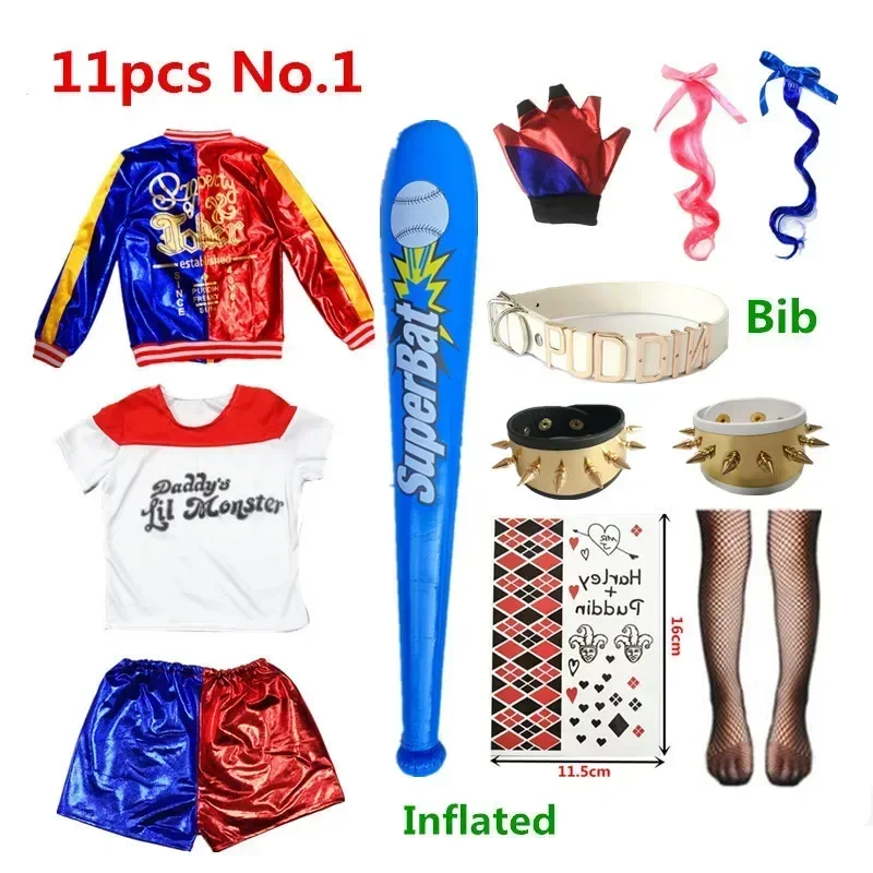 

2025 Halloween Carnival Fantasia Girls Cosplay Costumes Joker Halloween T-shirts Jacket Wig