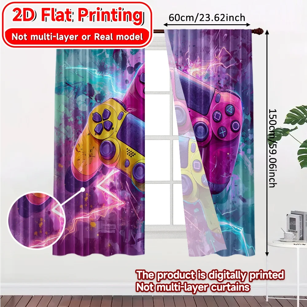2D Flat Printing,2pcs Dual Neon Controllers Contemporary Modern Curtains Versatile Fabric Curtains Home Decor for Bedroom Office