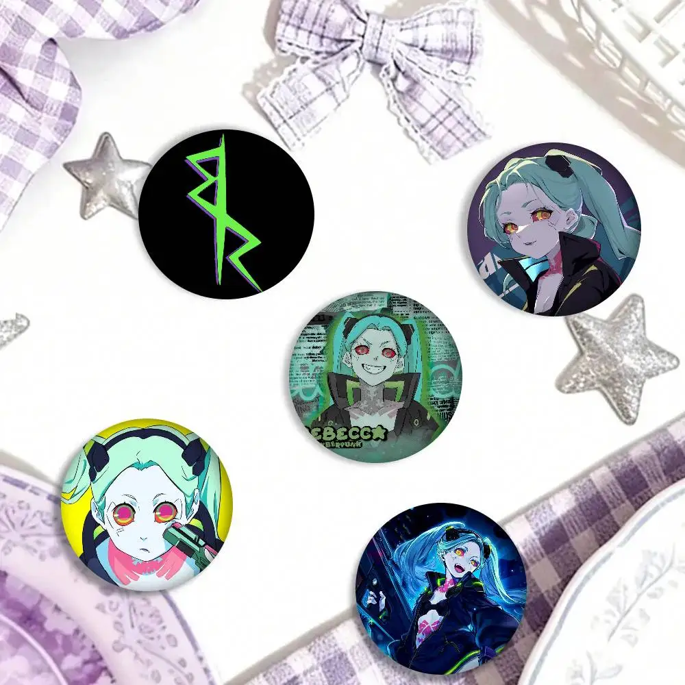 Game Samurai C-cyberpunk Rebecca  Creative Pins Fun Round Snap-in Brooch Badge Backpack Hat Accessories Jewelry Gifts for Friend