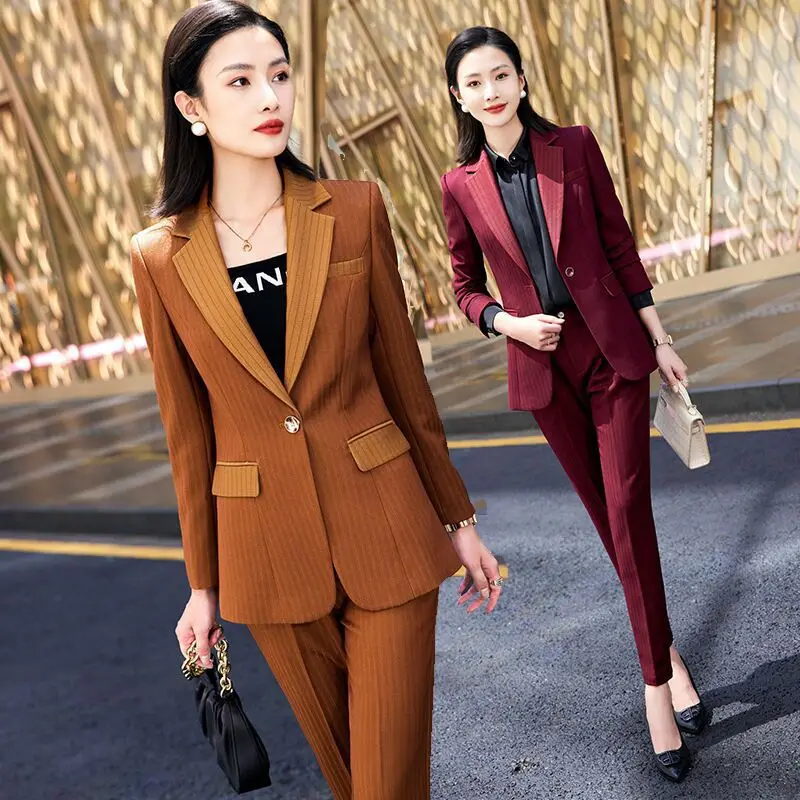 Red Striped Suit Jacket for Women Autumn New Fashion Business Attire Temperament Goddess Style Suit Overalls