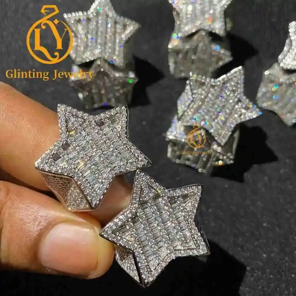 

Pass Diamond Tester Hip Hop Bling D Color Moissanite Iced Out Men's Cuban Ring With 925 Sterling Silver GRA