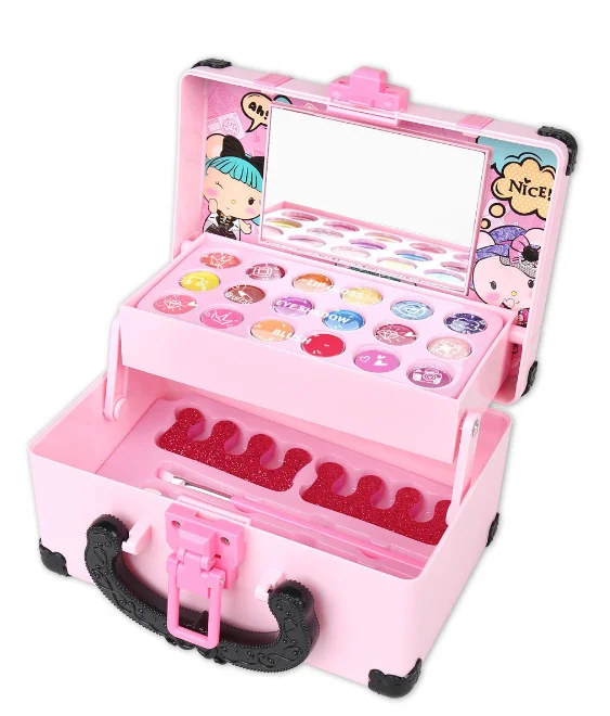 Girls Pretend Play Makeup Toy Set, Princess Simulation Cosmetic Box, Non‑Toxic Lipstick Eyeshadow Kit, Kids Role Play Beauty Toy