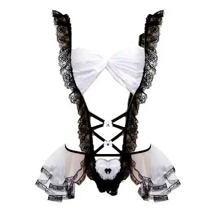 Porn Maid Uniforn Women Sexy Lingerie Cosplay Costumes Perspective Bodysuit Underwear Erotic Lace Outfit Exotic Sets