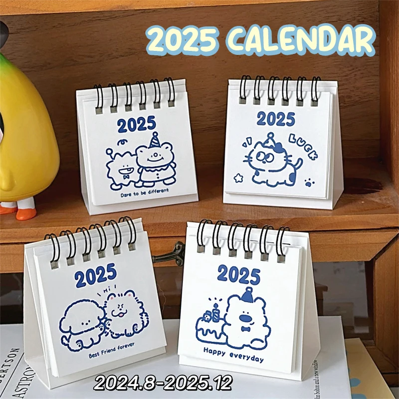 Mini gato dos desenhos animados cão urso calendário de mesa agenda diária planejador de mesa agenda anual organizador decoração de mesa