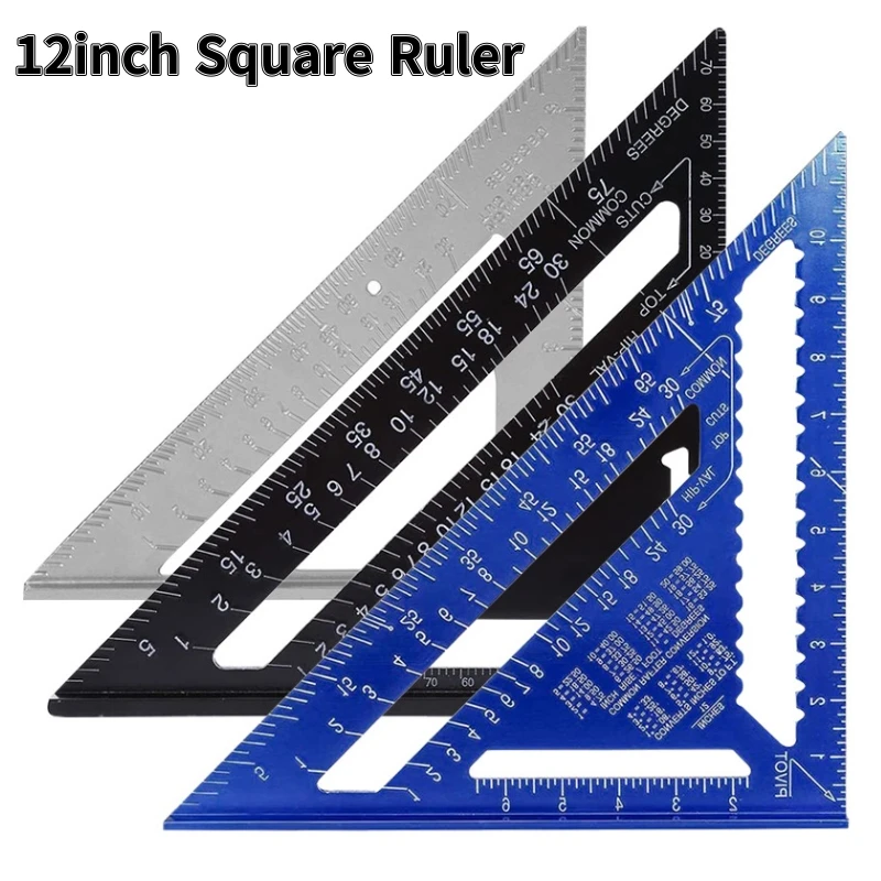 12-inch Rafter Square Carpenter Measuring Layout Tool Alloy Metal Triangle Ruler Protractor for Woodworking and Carpentry