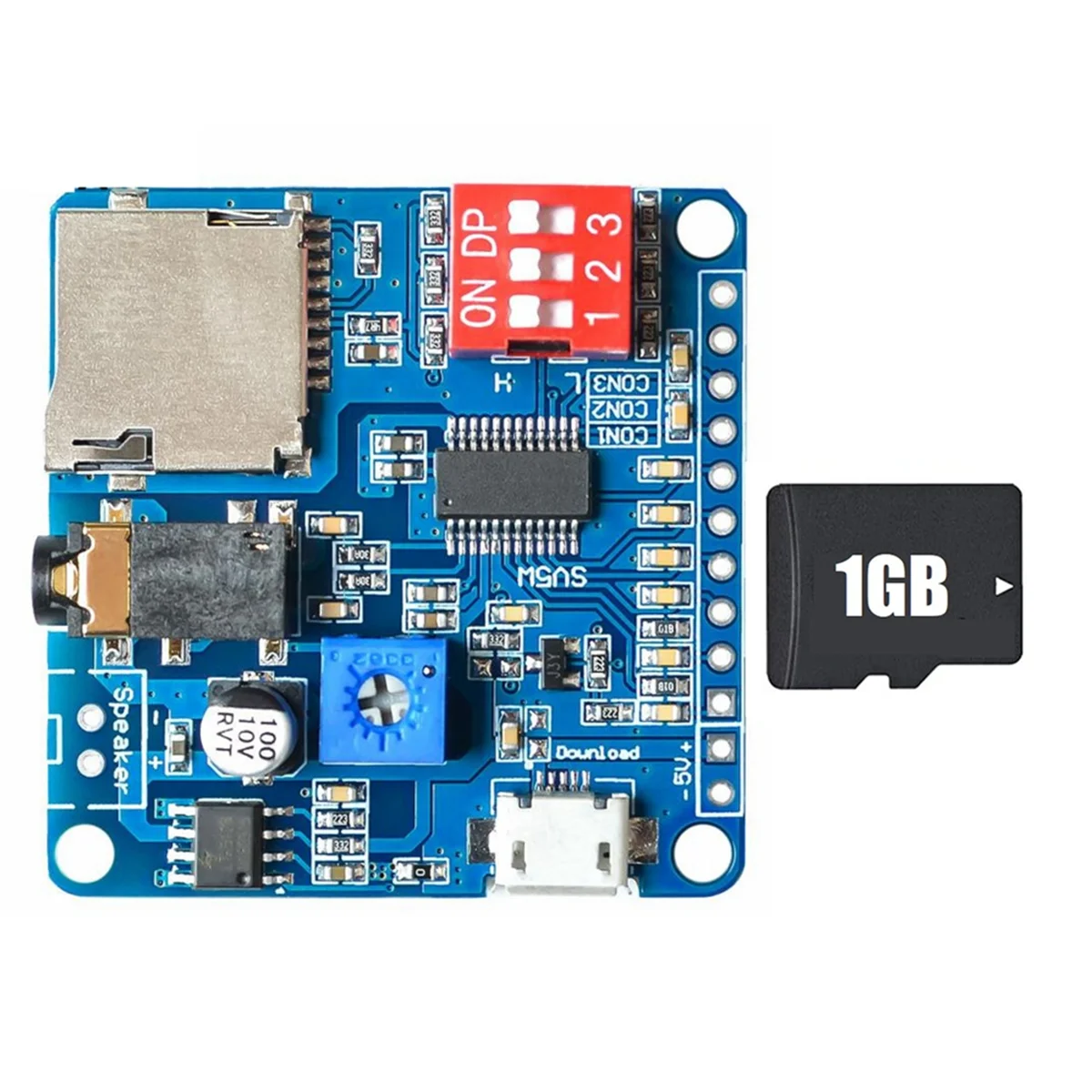 Voice Playback Module MP3 Player Module+1GB Memory Card UART I/O Trigger Class D Amplifier Board 5W DY-SV5W