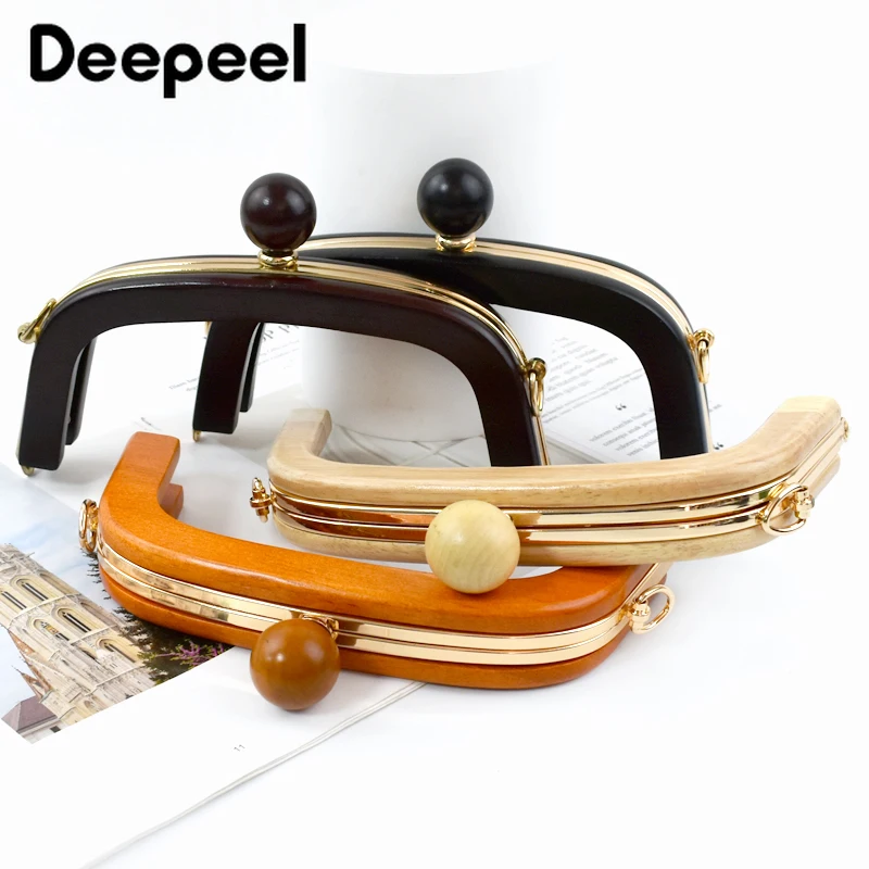 

1Pc 20.5cm Wood Purse Frame Wooden Bead Bag Handles Metal Screws Wallet Closure Clip Kiss Clasp DIY Handmade Bags Accessories