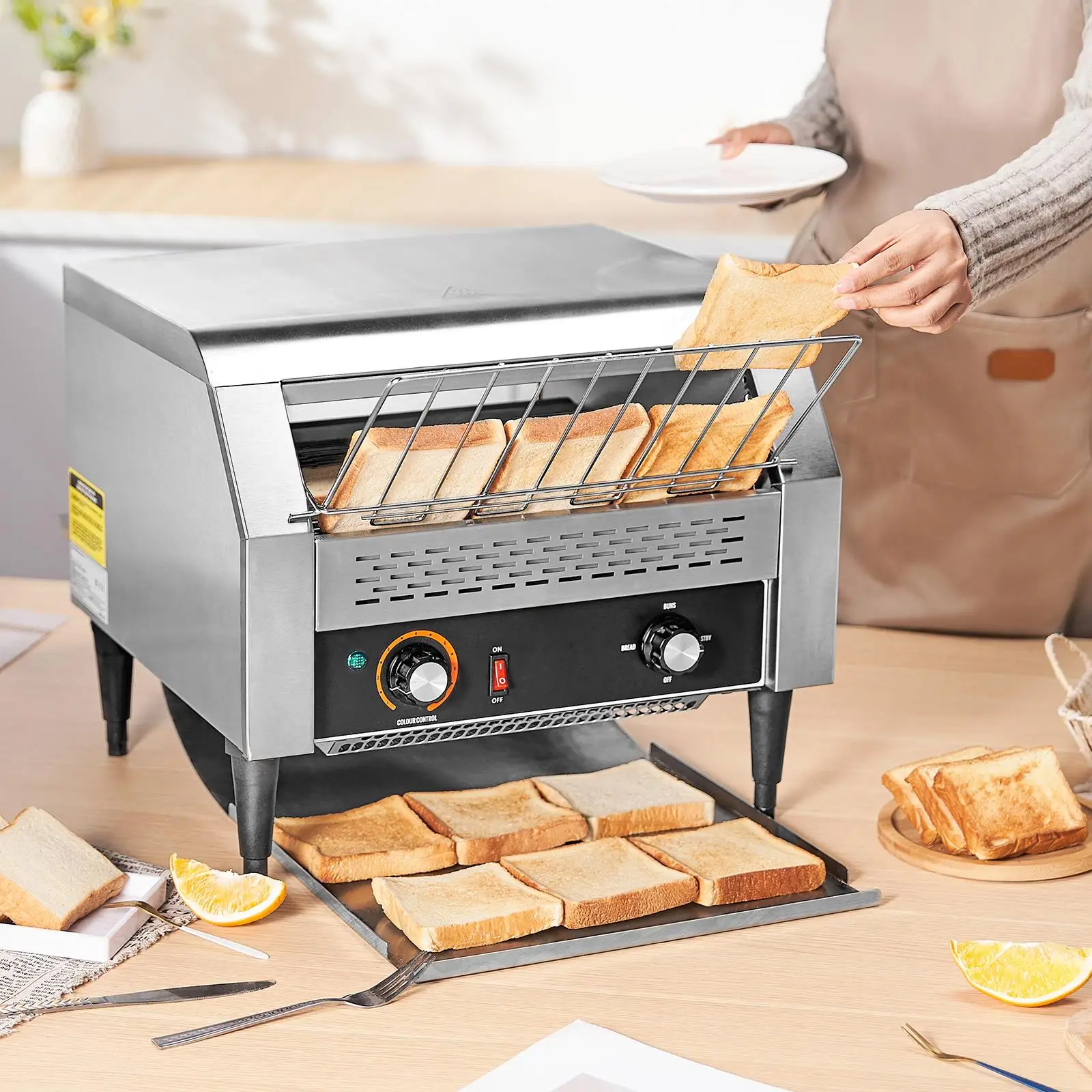 Commercial Conveyor Toaster 450 Slices Per Hour Heavy Duty Stainless Steel Electric Bread Bagel Bun Toasting Machine Restaurant Kitchen Appliance