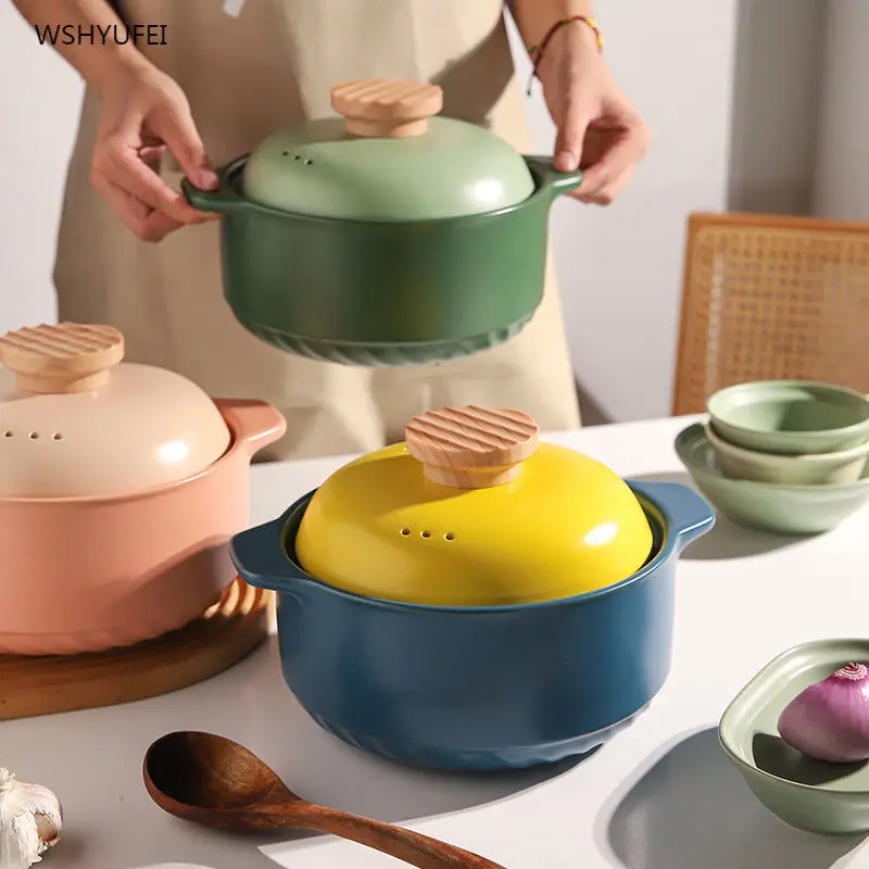 Nordic Style Multicolor Soup Pot Casserole Pottery Pot Soup Pot Steamed Rice Braised Chicken Rice and Heat Resistant Pot