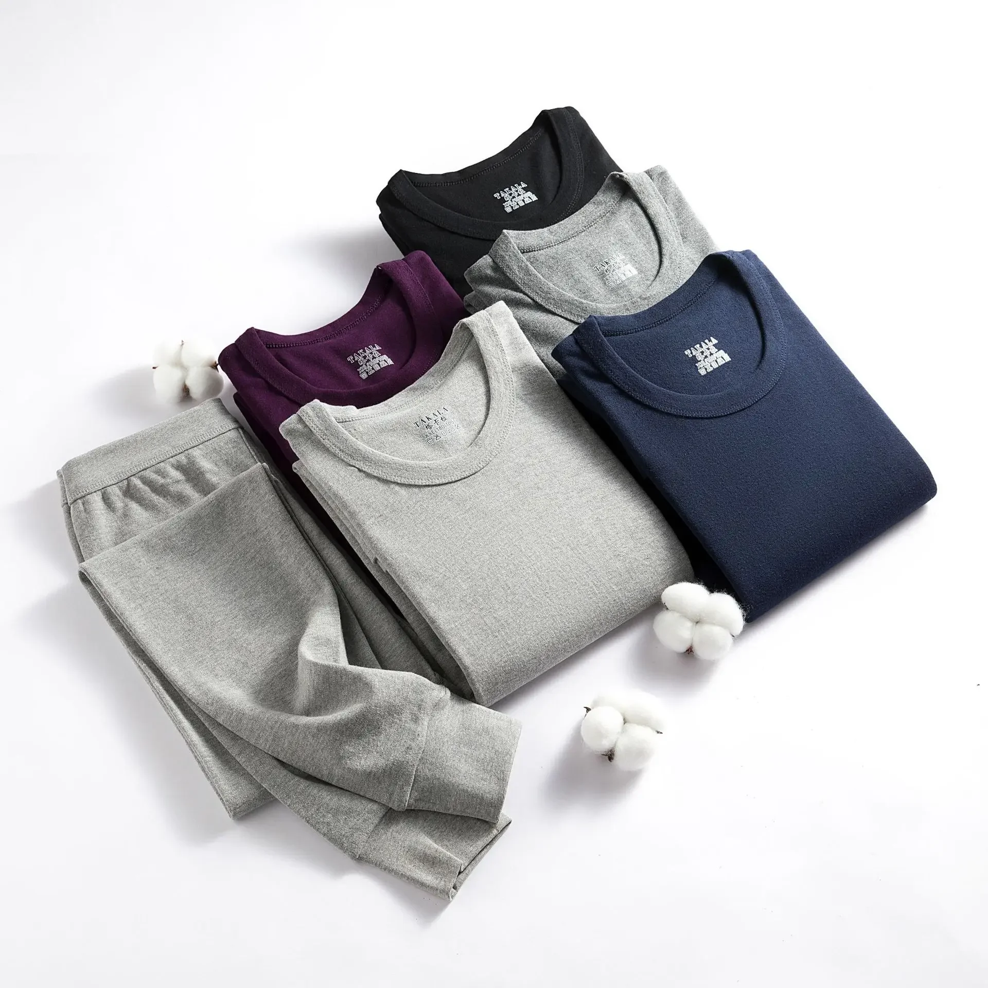 

Мужской хлопковый термокостюм с круглым вырезом, облегающая тонкая эластичная рубашка с длинными джинсами