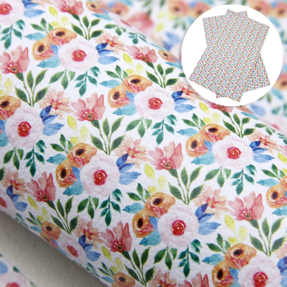 20*33cm wiosenny kwiat liczi wzór Faux skórzane arkusze miękka tkanina syntetyczna na kolczyki torby łuk biżuteria portfel DIY Craft