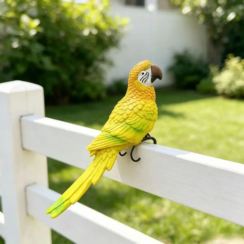 Garden Parrot Ornaments Flowerpot Clip Decorations Hand-painted Resin Parrot Garden Statue with Metal Clip Colorful Budgie Macaw