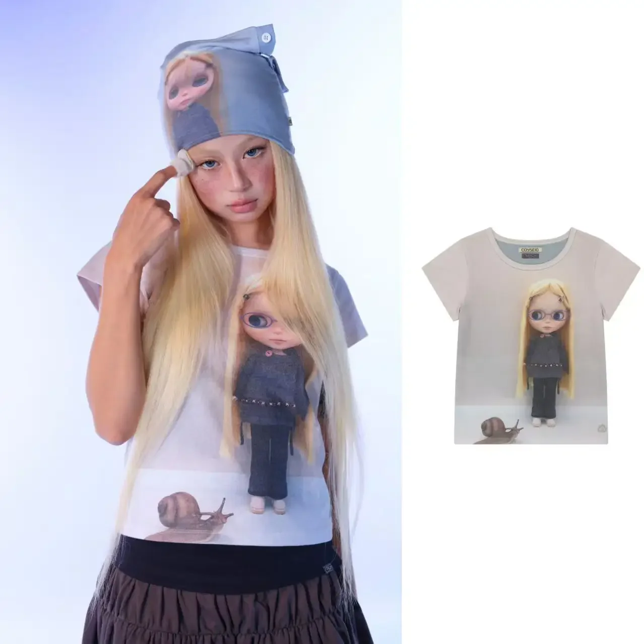 COY Big Eye Doll Digital Print Retro Style Design Sense Round Neck Casual Short Sleeve T-Shirt