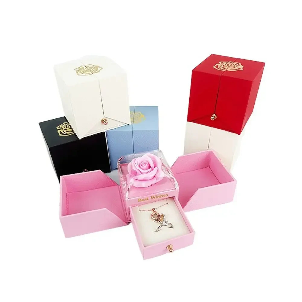 

New Double Door Diamond Ring Box Automatic Pop-up Portable Jewelry Box Jewelry Storage Display Case Proposal Surprise