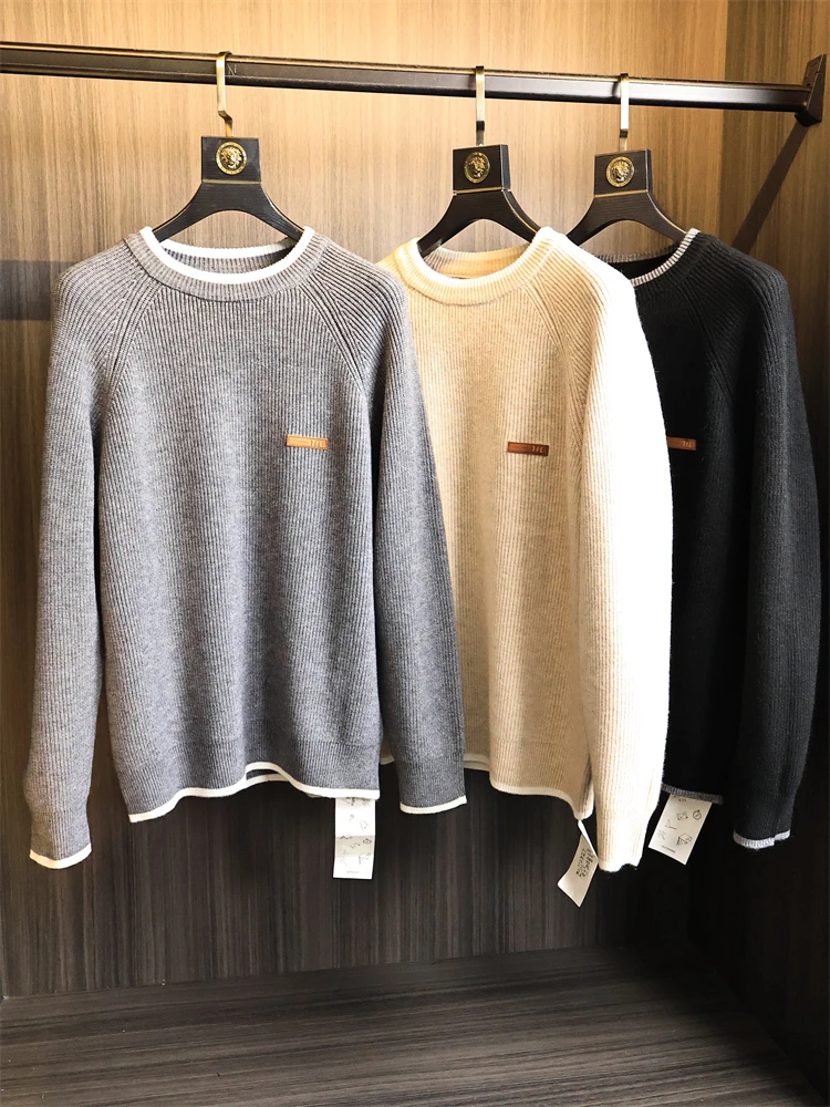 

Men's Thi Warm Faionable round Ne Knitted Sweater Retro Sle Autumn Winter Casual Comfortable Loose Fit Top