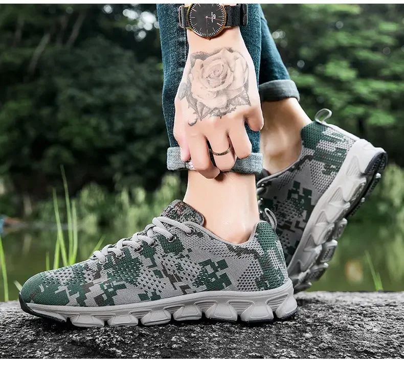 Nieuwe Zomer Sneakers Veters Camouflage Training Ultrafijne Camouflage Mesh Ademende Trainingsschoenen