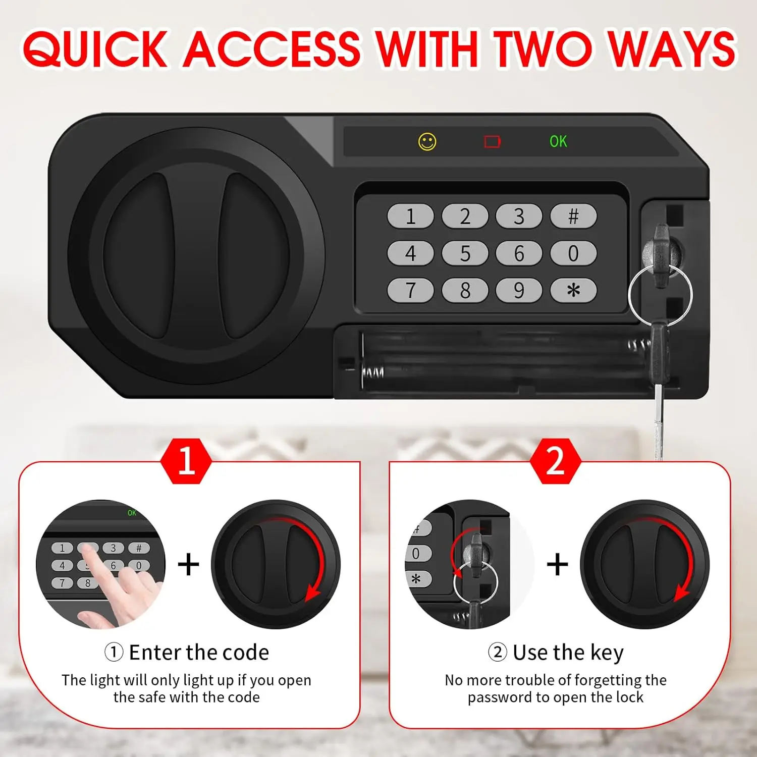 3.0 Cub Large Safes for Home Use Fire and Water Proof, Anti-Theft Digital Security Safe Box with Electronic Keypad and Key, Fire