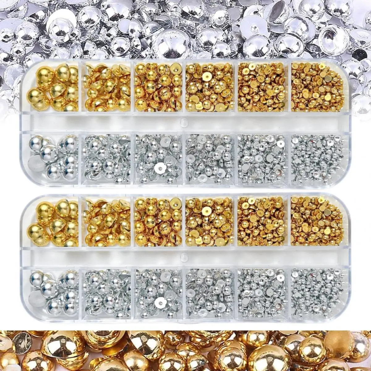 1Box Minimalist Artificial Semi-circular Pearl Nail Art Decorations Simulated Gold Silver Flat Bottomed Pearl Nail Charms DIY