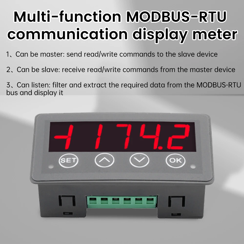 MODBUS-RTU Communication Display Meter RS485 Interface Master-Slave-Monitorable DC 8-25V Highly Accurate Digital Display