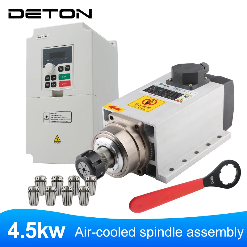 Square CNC 4.5KW 220/380V 18000RPM 300Hz air cooled spindle tool wrench DETON inverter for woodworking milling machine