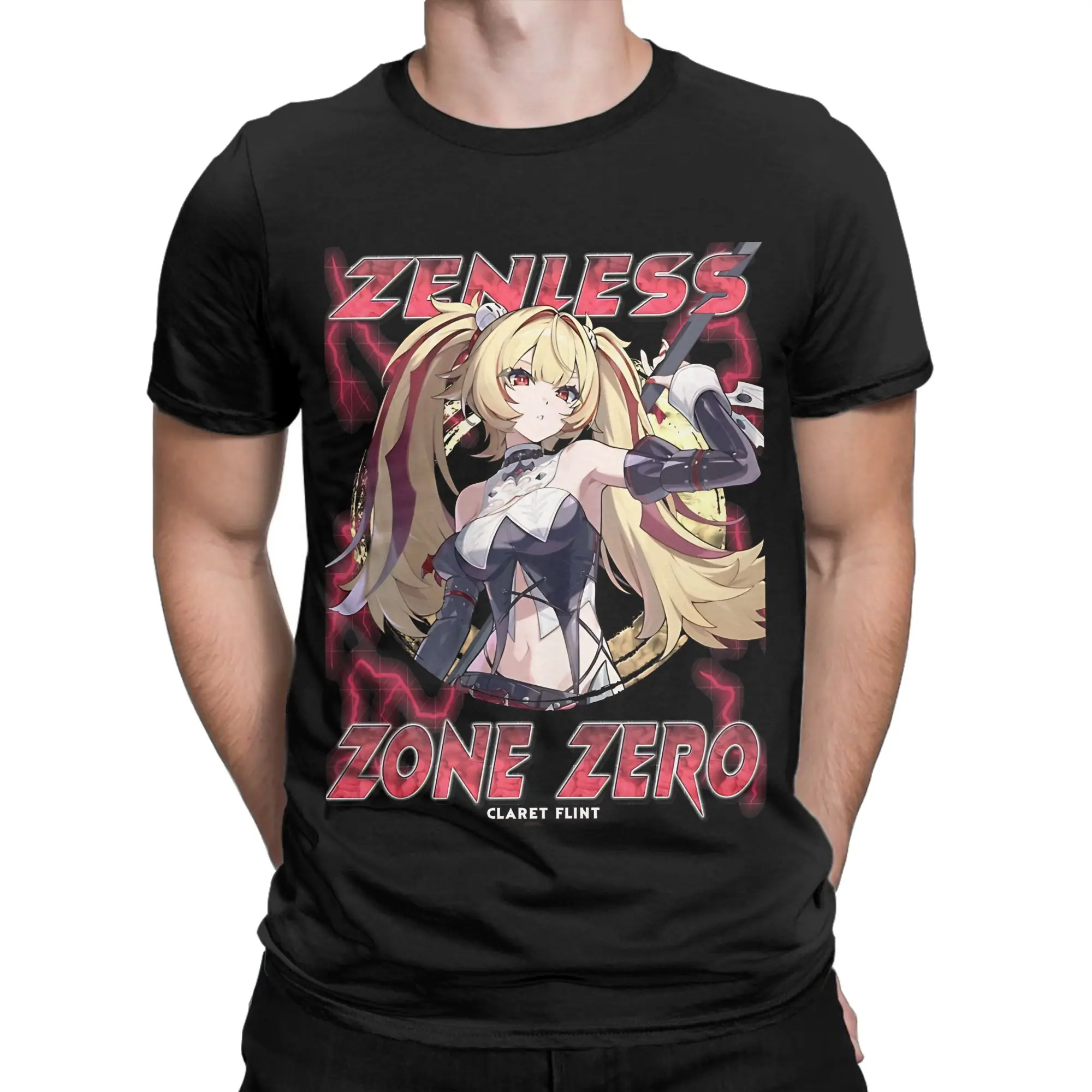 Zenless Zone Zero Claret Flint Essential Graphic 100% Cotton T-Shirt Zenless Zone Zero Tops Tees For Men