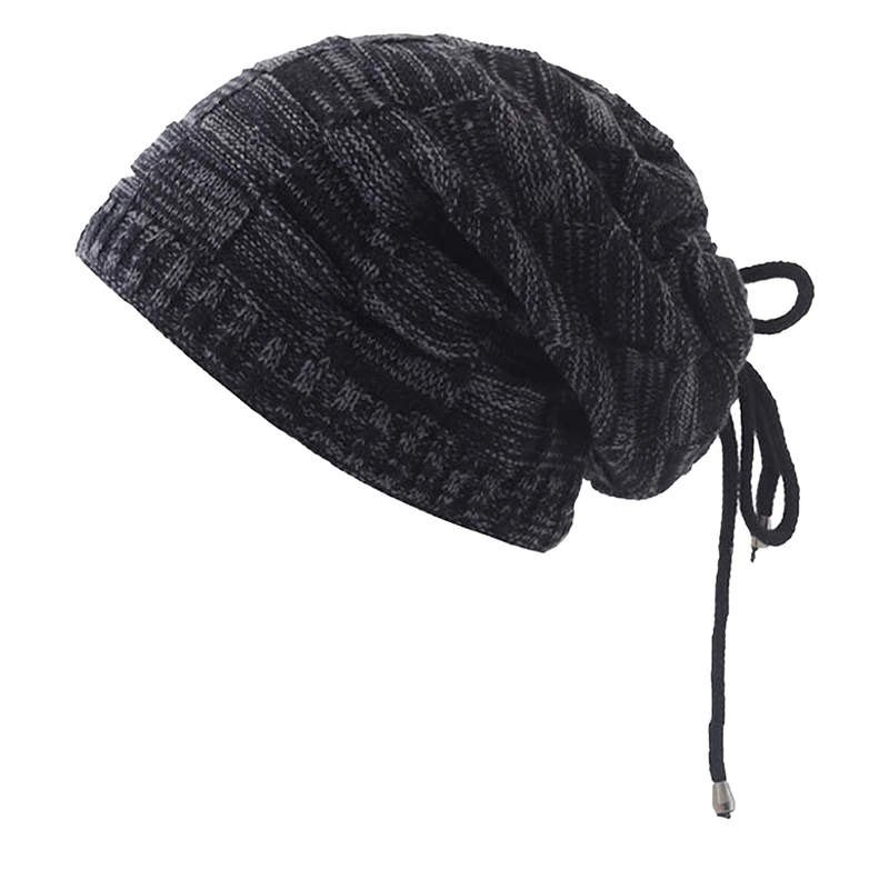 Autumn Winter Warm Knit Hat Bobble Hats Men Women Bandana Baotou Drawstring Cap Scarf  Thick Warm Soft Beanie Skullies Head Neck