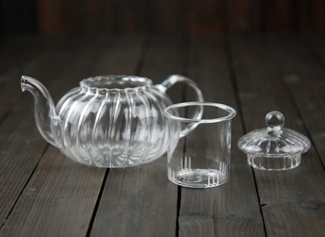 Pumpkin Shape Glass Teapot With Infuser Heat Resistant Flower Tea Cup For Herbal Leaf Brewing Home Tableware Accessories