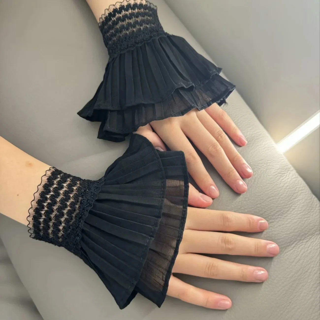 أزياء كل مباراة كشكش كم وهمية مطوي الشمس حماية الأصفاد كاذبة لوليتا الدانتيل الأصفاد فستان الزفاف الملحقات #3