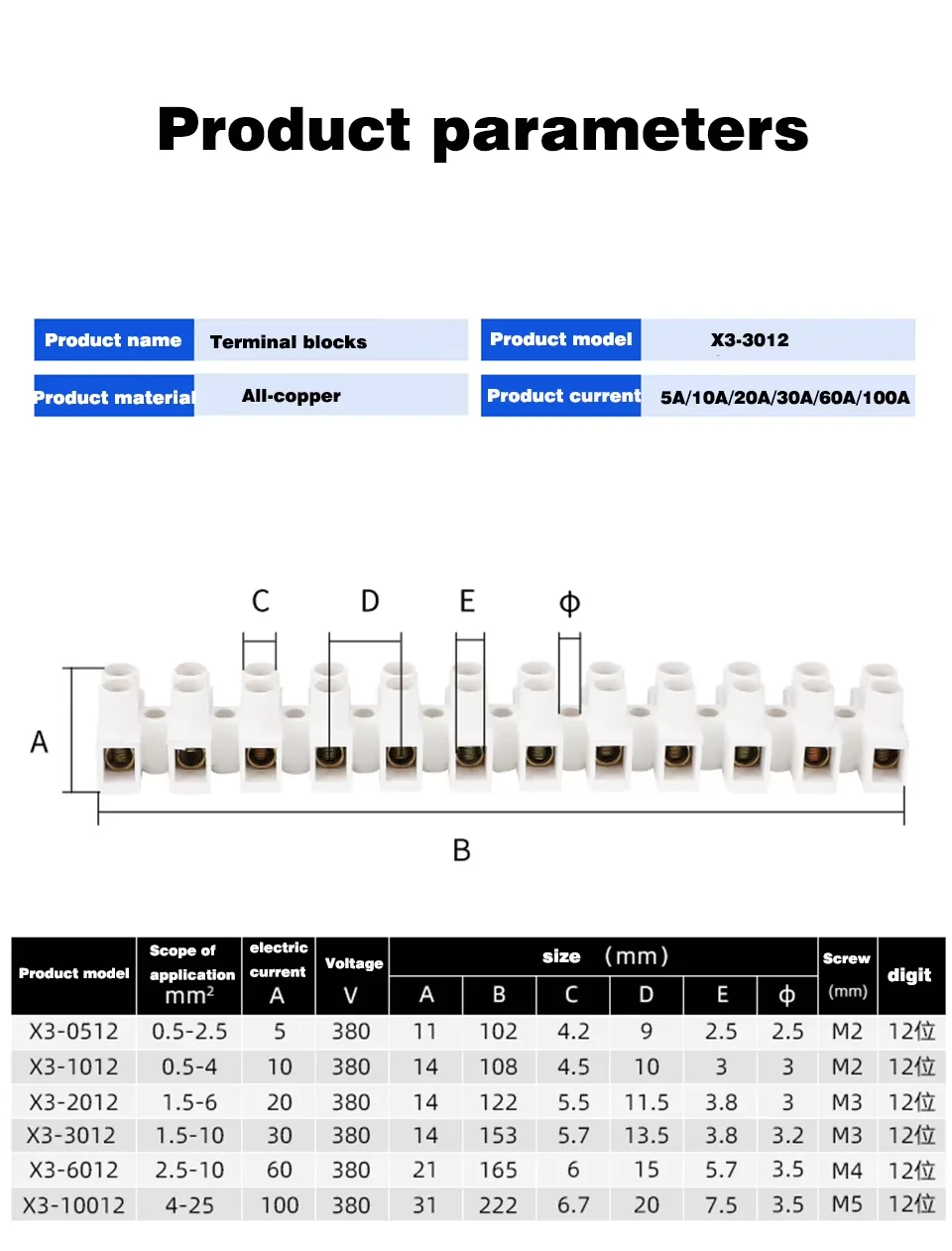 12 موقف البلاستيك محطة كتلة سلك موصل المسمار حاجز كهربائي قطاع X3-0512 X3-1012 X3-2012 X3-3012 X3-6012