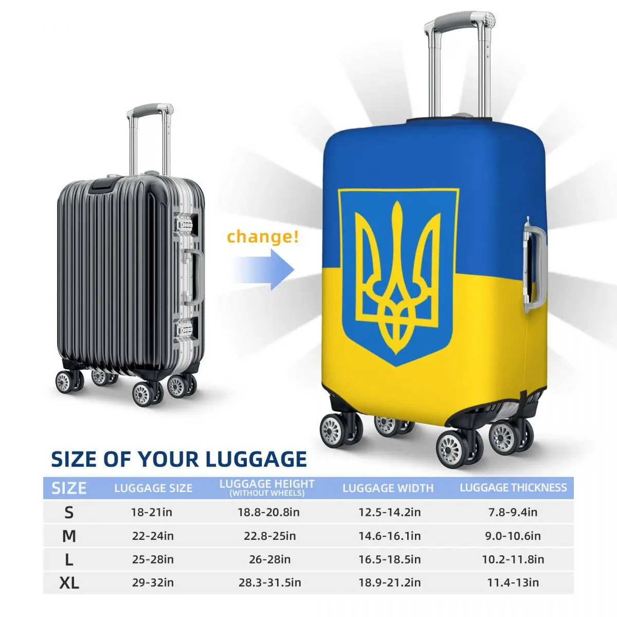 Housses de protection de valise de sensation d'Ukraine, armoiries personnalisées, verde anti-poussière, emblème du 21e Trident, housses de bagages, 18 "-32"