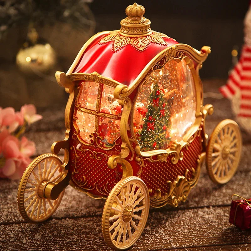 Premium Dream Christmas Carriage Nordic Design Old Man Music Box Snow Crystal Ball Children Girl Birthday Gift Home Decoration