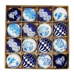 Hand-Painted Plastic Round Baubles, Xmas Tree Ornaments, Blue and White Porcelain, Festive Party Supplies, 2026, 8cm ​