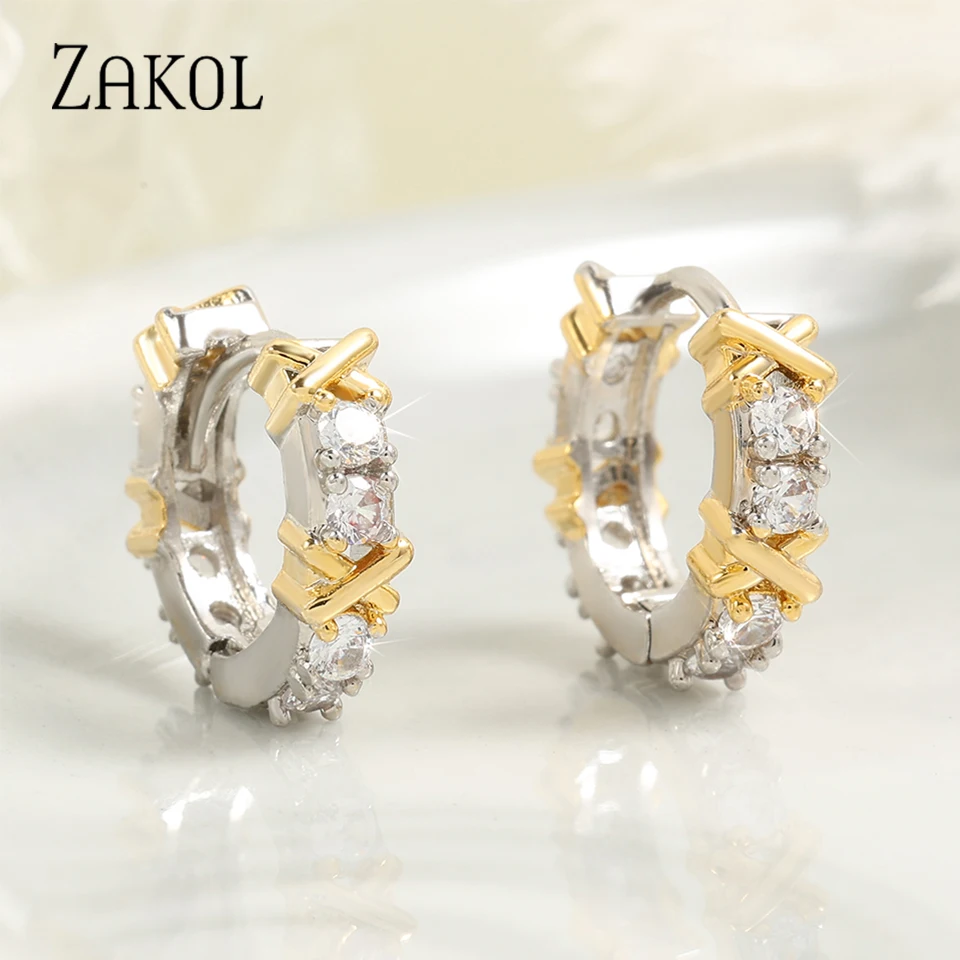 Korean Fashion Simple Zircon X Metal Hoop Earrings For Woman Exquisite Small Circle Earring Ladies Party Accessories