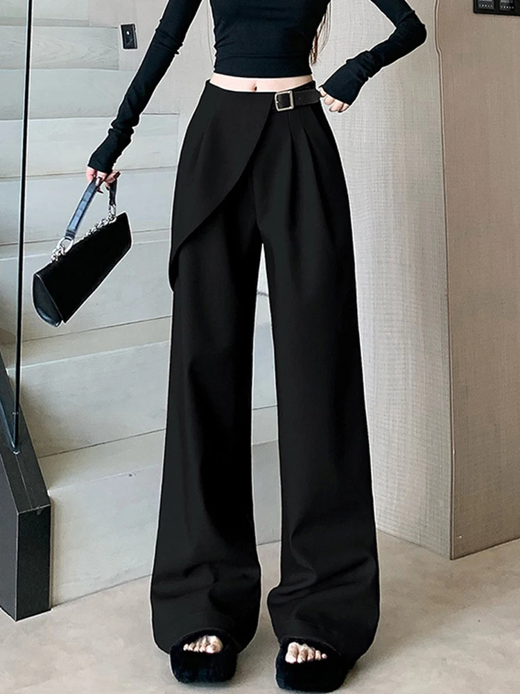 Autumn new wide leg pants skirt women's design sense fake two piece high waisted straight leg hanging feeling casual pants