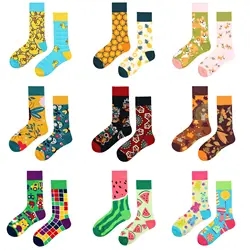 Chaussettes Asymétriques en Coton pour Femme, Mi-sulf, Créatives, en Filet Rouge, pour Couple, Nouvelle Collection