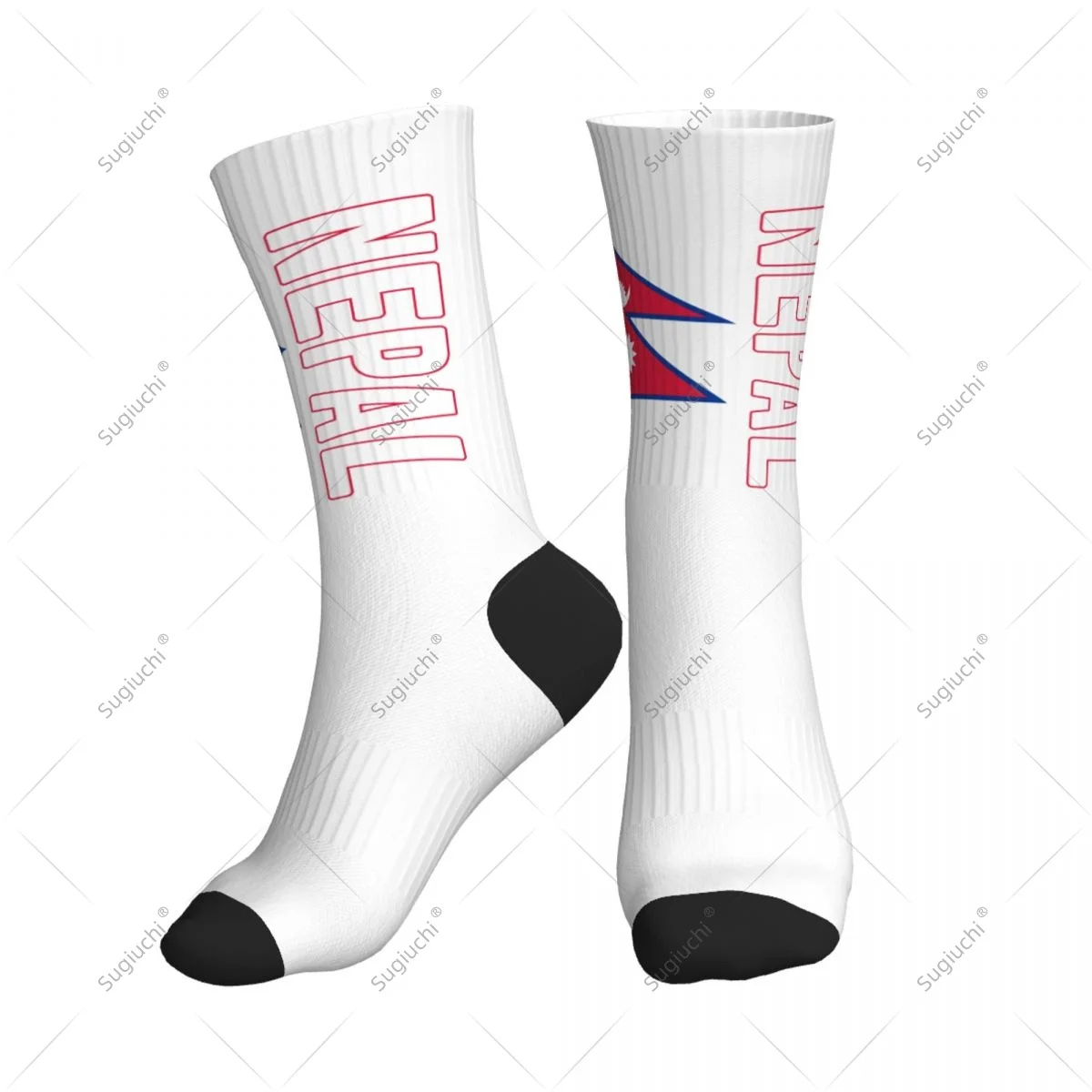 

3D Printed Nepal Flag Polyester Mid-calf Socks For Men Women Kawaii Socks Street Skateboard Socks