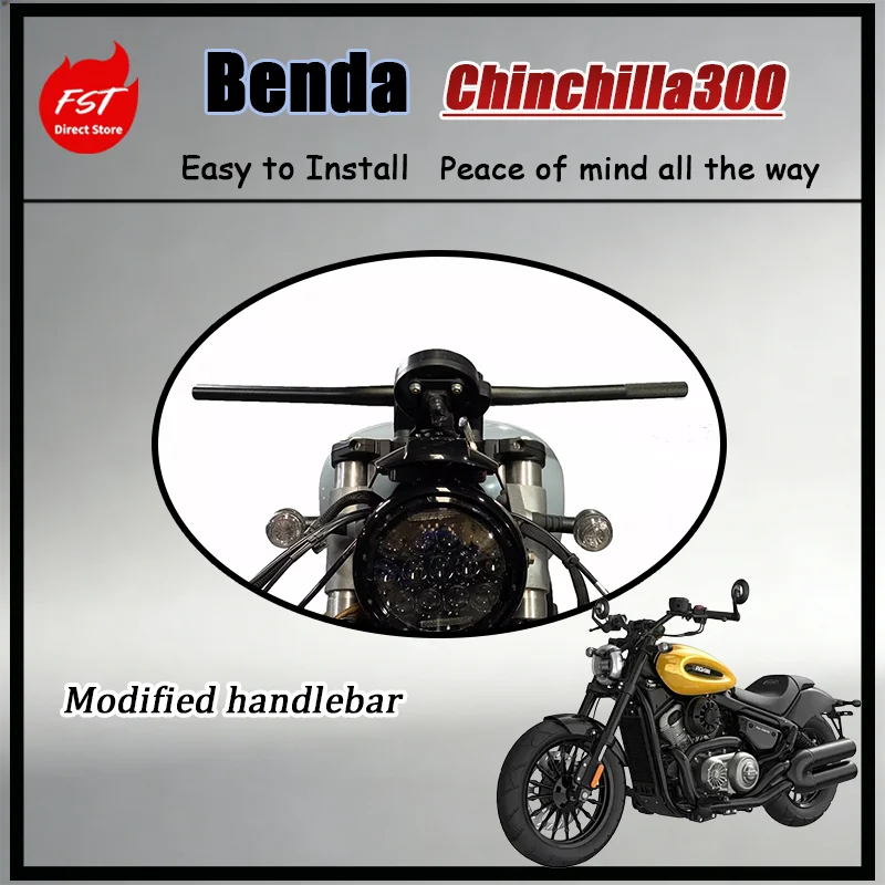 For Benda chinchilla 300 GV300 Handlebar Rear Swept Ape Hanger Goat Horn Bar Ergonomic Anti-Fatigue Straight Bolt-On Kit