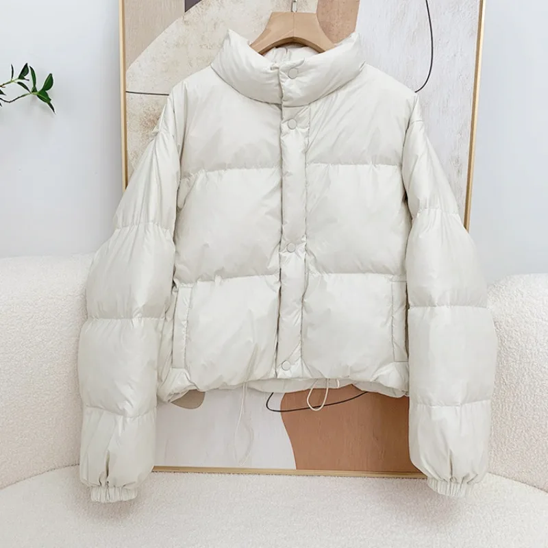 Women's Winter Top Coat Down Jacket White Duck Down Stand-up Collar Short Warm Thickened Simple New Casual Soft Niche Versatile