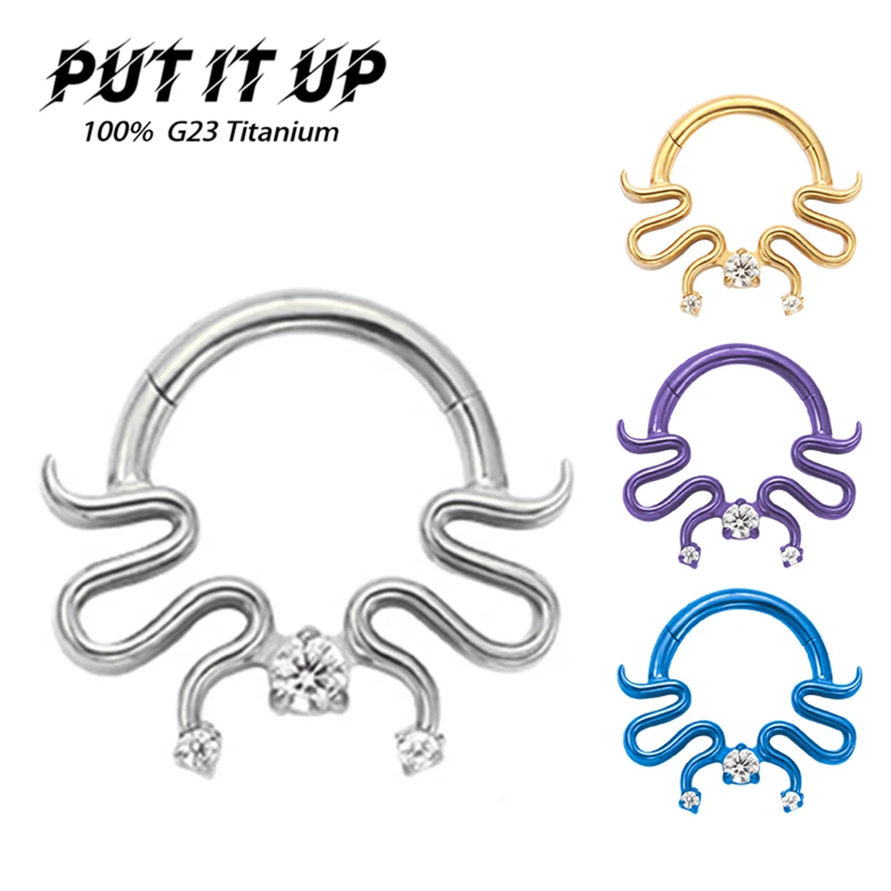 

PUTITUP F136 Titanium Link Style Segmented Snake Zirconia Diaphragm Nose Ring Gothic Style Earrings Body Piercing Jewellery