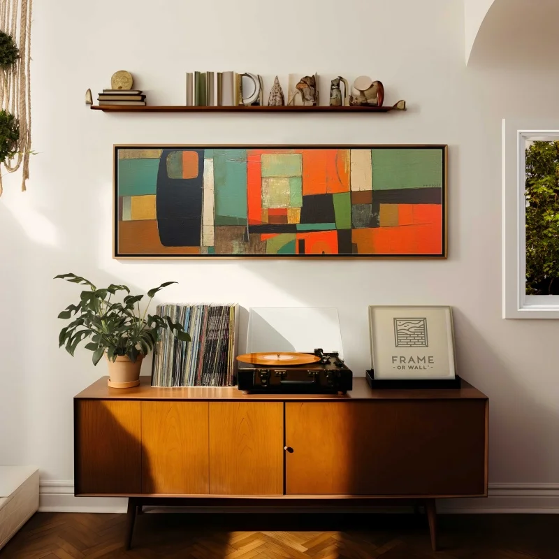 Unframed Mid Century Modern Panoramic Modern Canvas Poster Painting Print Wide Wall Art Geometric Horizontal Wall Art Decor