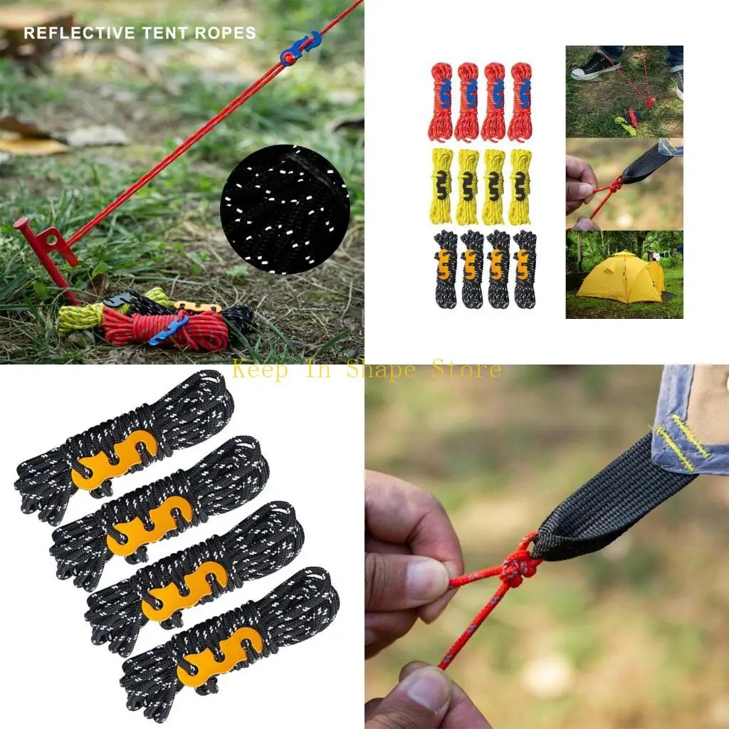 

U1JC 3mm Reflective Tent Guy Rope, 13 Feet Camping Rope Cord Guy Line for Camping Tent Fixation, Travel Backpacks, Outdoor