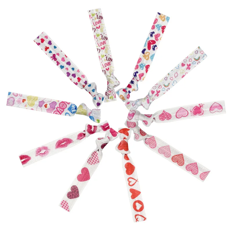 

30Pcs Heat Transfer Valentine's Day Love Heart Pattern Pretty Knot Elastic Hair Ties Hair Bands Girls Ponytail Holder Bracelets