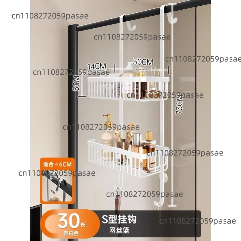 

No Hole Hanging Basket Door After The Multi-layer Shelf in The Hanger Glass Door Partition Shampoo Holder