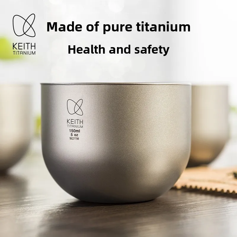 KEITH Taza de Té de Doble Pared de Titanio Puro 150ml/5.1oz - Aislada Sin Sabor a Metal, Resistente al Calor y Fácil de Limpiar, Taza de Té para Camping y Viajes